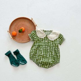 Baby Girl Dot Print Lapel Collar Short-Sleeved Onesies In Summer (Color: green, Size/Age: 73 (6-9M))