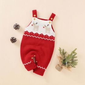 Baby Christmas Elk Pattern Srappy Design Sweater Rompers (Color: Red, Size/Age: 100 (2-3Y))