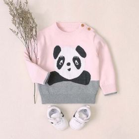 Baby Cartoon Panda Embroidered Pattern Contrast Design Cute Sweater (Color: pink, Size/Age: 73 (6-9M))