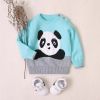 Baby Cartoon Panda Embroidered Pattern Contrast Design Cute Sweater