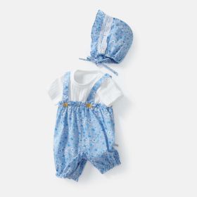 Baby Girls False 2-Pieces Solid Top Combo Floral Print Bottom Romper (Color: Blue, Size/Age: 66 (3-6M))