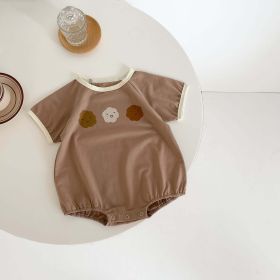 Baby Girl Cute Smile Face Print Short-Sleeved Round Collar Simpfy Onesies (Color: brown, Size/Age: 100 (2-3Y))