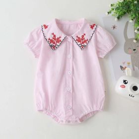 Baby Girl Embroidered Pattern Bubble Sleeve Design Short-Sleeved Cardigan Onesies (Color: pink, Size/Age: 66 (3-6M))