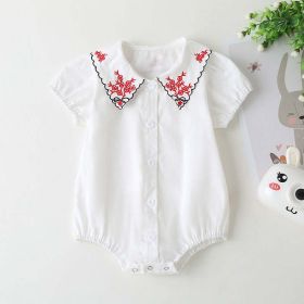 Baby Girl Embroidered Pattern Bubble Sleeve Design Short-Sleeved Cardigan Onesies (Color: White, Size/Age: 73 (6-9M))