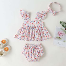 Baby Girl Little Floral Print Sleeveless Dress Combo Short Pants In Sets (Color: Red, Size/Age: 80 (9-12M))