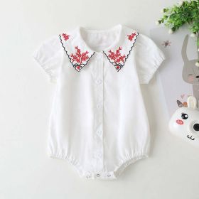 Baby Girl Embroidered Pattern Bubble Sleeve Design Short-Sleeved Cardigan Onesies (Color: White, Size/Age: 90 (12-24M))