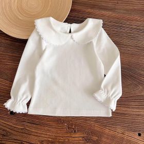 Baby Girl Solid White Doll Neck Cotton Shirt In Autumn (Color: White, Size/Age: 110 (3-5Y))