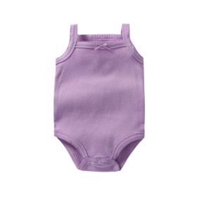 Baby Girl Solid Color Bow Tie Patched Design Sling Onesies (Color: purple, Size/Age: 73 (6-9M))