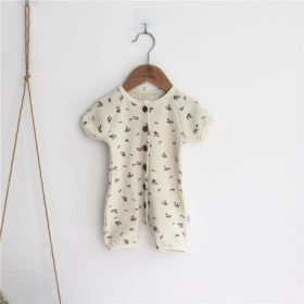 Baby 1pcs Allover Floral Graphic & Solid Single Breasted One PieceJumpsuit (Color: Apricot, Size/Age: 80 (9-12M))