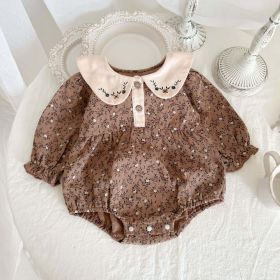 Baby Girl Floral Pattern Doll Neck Vintage Style Bodysuit (Color: brown, Size/Age: 90 (12-24M))