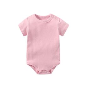 Baby Solid Color Short Sleeve Soft Cotton Comfy Onesies (Color: pink, Size/Age: 59 (0-3M))