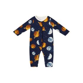 Baby Cartoon Graphic Full Button Design Long Sleeve Cotton Romper (Color: Navy Blue (Dark Blue), Size/Age: 90 (12-24M))