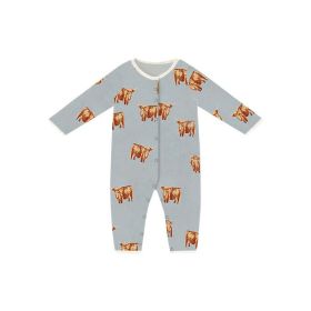 Baby Cartoon Graphic Full Button Design Long Sleeve Cotton Romper (Color: Blue, Size/Age: 90 (12-24M))