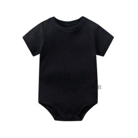 Baby Solid Color Short Sleeve Soft Cotton Comfy Onesies (Color: black, Size/Age: 59 (0-3M))