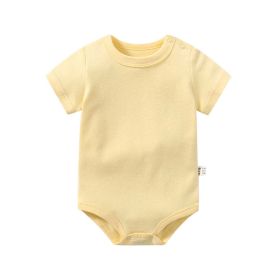 Baby Solid Color Short Sleeve Soft Cotton Comfy Onesies (Color: yellow, Size/Age: 80 (9-12M))