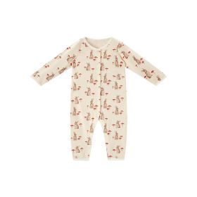 Baby Cartoon Graphic Full Button Design Long Sleeve Cotton Romper (Color: Apricot, Size/Age: 90 (12-24M))