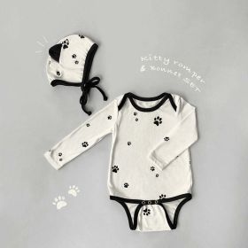 Baby 1pcs Cat Paw Pattern Kitty & Punny Shape Design Bodysuit Combo Hats (Color: Beige, Size/Age: 66 (3-6M))