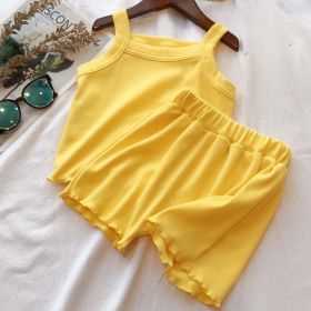 Baby Girl Solid Color Sleeveless Vest With Shorts Sets (Color: yellow, Size/Age: 73 (6-9M))