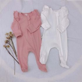 Baby Girl Solid Color Elastic Cotton Romper Jumpsuit (Color: White, Size/Age: 80 (9-12M))