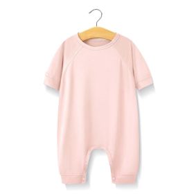 Baby Solid Color Medium Sleeve Summer Crotch Jumpsuit Pajamas (Color: pink, Size/Age: 73 (6-9M))