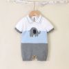 Baby Boy 1pcs Elephant Embroidered Graphic Contrast Design Crotch Romper