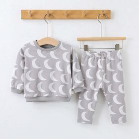 Baby All Over Print Pattern Hoodies Combo Pants Sets (Color: Grey, Size/Age: 80 (9-12M))