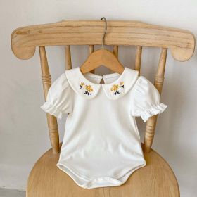 Baby Girl Embroidered Design Lapel Simple Style Onesies (Color: Beige, Size/Age: 100 (2-3Y))