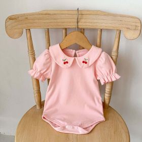 Baby Girl Embroidered Design Lapel Simple Style Onesies (Color: Light Pink, Size/Age: 66 (3-6M))