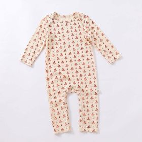 Baby Ditsy Flower Pattern Envelope Collar Nordic Style Jumpsuit (Color: Apricot, Size/Age: 90 (12-24M))