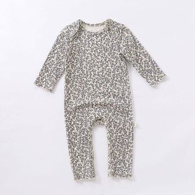 Baby Ditsy Flower Pattern Envelope Collar Nordic Style Jumpsuit (Color: Blue, Size/Age: 73 (6-9M))