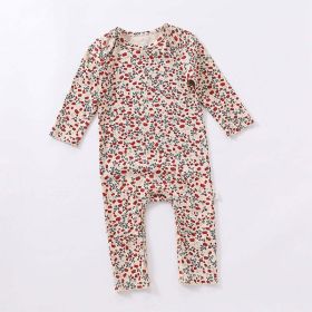 Baby Ditsy Flower Pattern Envelope Collar Nordic Style Jumpsuit (Color: Red, Size/Age: 66 (3-6M))