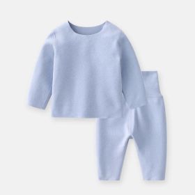 Baby 2pcs Solid Color Longsleeve Shirt And Pants Warm Winter Sets Pajamas (Color: Blue, Size/Age: 73 (6-9M))