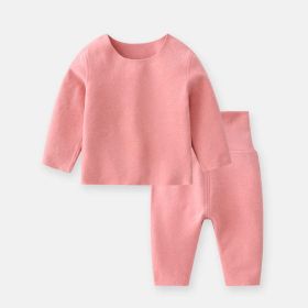 Baby 2pcs Solid Color Longsleeve Shirt And Pants Warm Winter Sets Pajamas (Color: pink, Size/Age: 90 (12-24M))