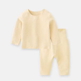 Baby 2pcs Solid Color Longsleeve Shirt And Pants Warm Winter Sets Pajamas (Color: yellow, Size/Age: 80 (9-12M))