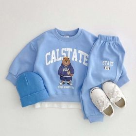 Baby Bear Letters Pattern Hoodies Combo Trousers Casual Cute Sets (Color: Blue, Size/Age: 80 (9-12M))