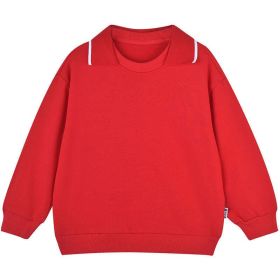 Baby Solid Color O-Neck Loose Dropped Shoulder Hoodie (Color: Red, Size/Age: 130 (7-8Y))