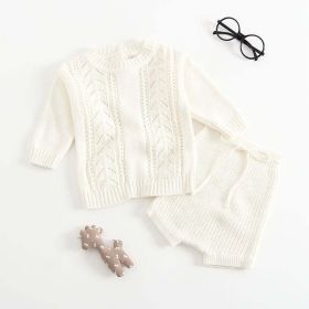 Baby Solid Color Hollow Carved Design Knitwear Sets (Color: White, Size/Age: 80 (9-12M))