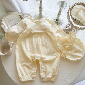 Baby Girl Floral Pattern Or Solid Color Long Sleeve Jumpsuit (Color: Apricot, Size/Age: 100 (2-3Y))