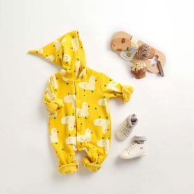 Baby 1pcs Cartoon Duck Print Button Front Rompers & Onesies With Triangle Hats (Color: yellow, Size/Age: 90 (12-24M))