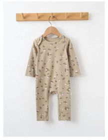 Baby Print Pattern Envelope Neckline Long Sleeved Soft Rompers Home Clothes (Color: green, Size/Age: 66 (3-6M))