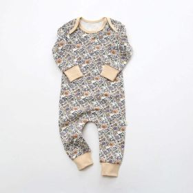 Baby Floral Graphic Envelope Collar Design Soft Cotton Nordic Style Jumpsuit (Color: black, Size/Age: 90 (12-24M))