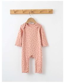 Baby Print Pattern Envelope Neckline Long Sleeved Soft Rompers Home Clothes (Color: pink, Size/Age: 66 (3-6M))