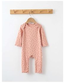 Baby Print Pattern Envelope Neckline Long Sleeved Soft Rompers Home Clothes (Color: pink, Size/Age: 90 (12-24M))