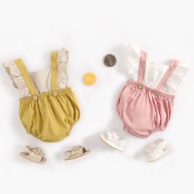 Baby Girl Color Blocking Fly Sleeve And Sleeveless Design Back Strap Fake Two-Piece Patchwork Onesies (Color: yellow, Size/Age: 100 (2-3Y))