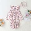 Baby Girls Floral Print Pattern With Bow Tie Design Round Collar Sleeveless Princess Newborn Onesies Dress