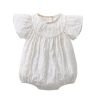 Baby Girls Lace Embroidery Round Collar Fly And Short Sleeve Onesies With Bottons