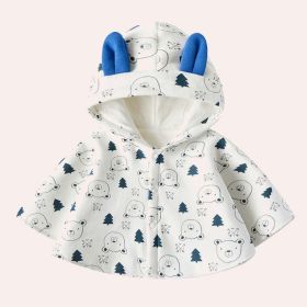 Baby Cartoon Bear Print Pattern Thickened Cape Cute Shawl (Color: White, Size/Age: 100 (2-3Y))