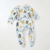 Baby Fruit Graphic Side Full Button Design Long Sleeves Covered Romper Tracksuit