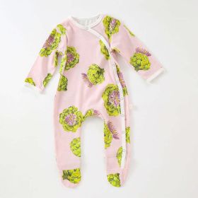 Baby Fruit Graphic Side Full Button Design Long Sleeves Covered Romper Tracksuit (Color: pink, Size/Age: 80 (9-12M))