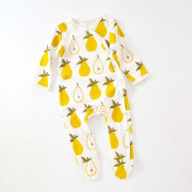 Baby Fruit Graphic Side Full Button Design Long Sleeves Covered Romper Tracksuit (Color: yellow, Size/Age: 80 (9-12M))